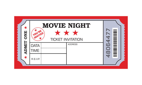 Cinema ticket isolated on white background. Realistic cinema or movie ticket template. Vector