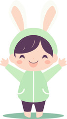 Happy and cute little girl with hoodie and rabbit ears with concept of Easter holiday. Vector of cute girl isolated on white background