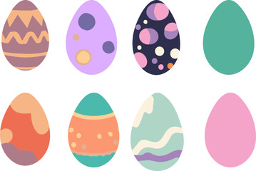 Set of different colorful easter eggs with beautiful patterns. Vector Pascha eggs isolated on white background.