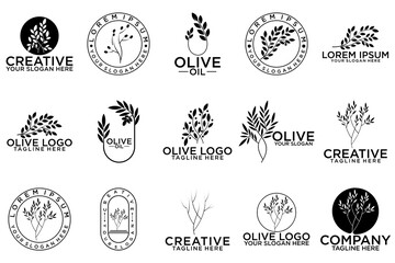 creative leaf and olive oil logo design icon set