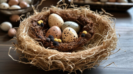 Obraz premium Easter eggs inside nest is a decoration for spring holiday Generative Art