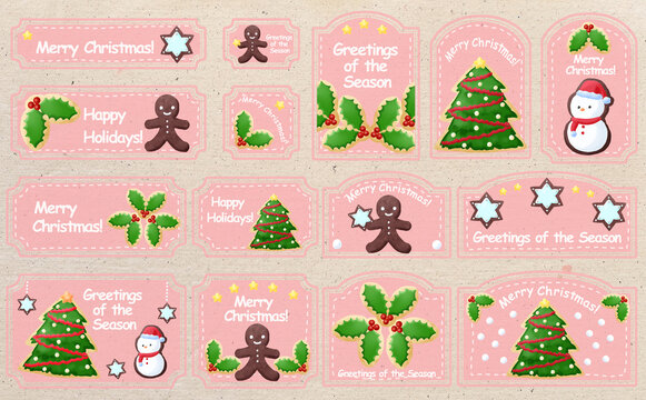 クリスマス☆イラスト素材 クリスマスのアイシングクッキーセット ピンクフレーム 色違い・差分有