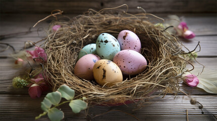 Easter eggs inside nest is a decoration for spring holiday Generative Art