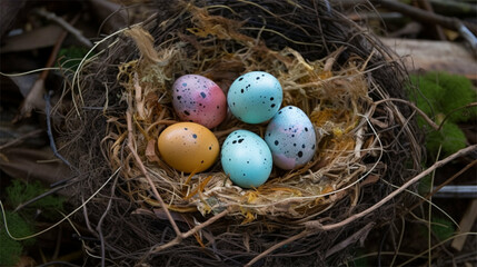 Obraz premium Easter eggs inside nest is a decoration for spring holiday Generative Art