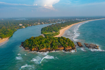 Aerial view of Bentota beach and the secret island, Sri Lanka - obrazy, fototapety, plakaty