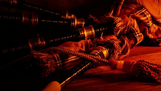 Bagpipes In Firelight Historical Scene Of Highland Instrument