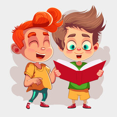 Happy kids and book. Children reading a book Back to School Concept 