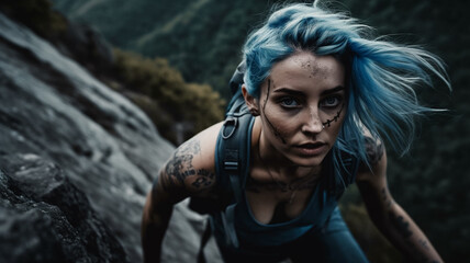 Obraz premium A Captured Climbing Moment: Adult Portrait, Generative Ai