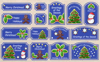 クリスマス☆イラスト素材 クリスマスのアイシングクッキーセット ブルーフレーム 色違い・差分有