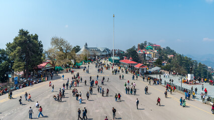 The Ridge road is a large open space, located in the center of Shimla, the capital city of Himachal Pradesh, India