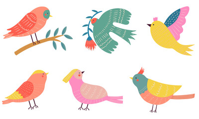 カラフルな鳥のイラストセット