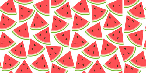 Seamless pattern with watermelon slices on white background, vector illustration for fabric, wallpaper, wrapping paper.