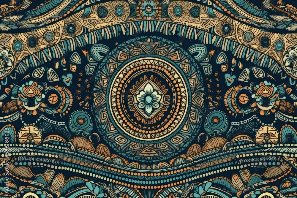 Aufkleber circular abstract background with shades of blue and brown created with generative ai technology