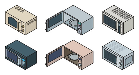 Microwave vector isometric set icon. Vector illustration kitchen oven on white background . Isolated isometric set icon microwave.