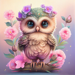 Whooo could resist this adorable baby owl surrounded by pastel flowers in a dreamland? 🦉🌸💫