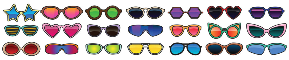 Sunglass isolated color set icon. Vector illustration summer glasses on white background. Vector color set icon sunglass .