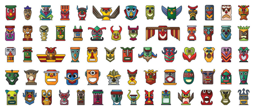 Native totem vector color set icon.Vector illustration animal mask on white background.Isolated set icon native totem.