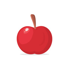 Apple icon. Single red apple symbol isolated on white background, designed in flat cartoon style. Vector illustration. Malus domestica.