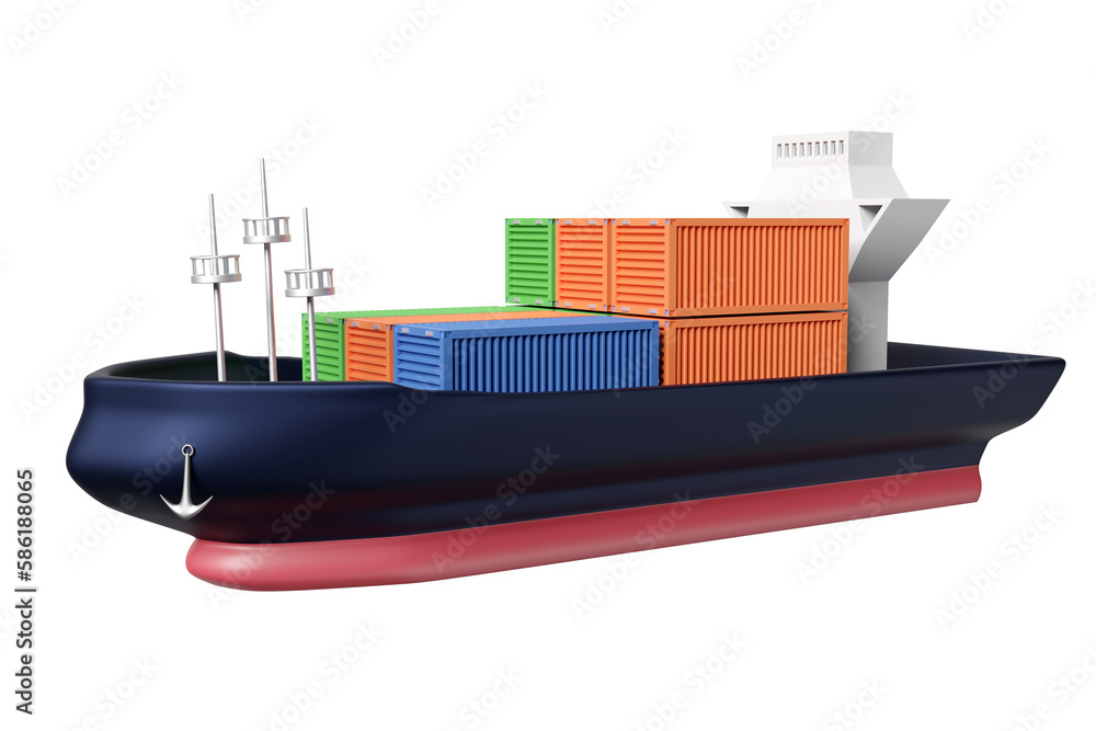 Wall mural cargo ship with container in ocean transportation isolated. shipping freight sea or maritime shippin