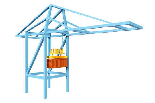 3d container gantry crane isolated. logistic import export concept, 3d illustration render