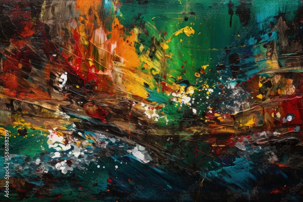 Poster vibrant and abstract painting with bold colors and dynamic shapes created with generative ai technol