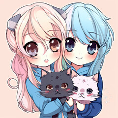 two kawaii anime girl full of cuteness. Generative ai