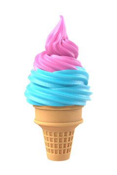 Two color soft ice icecream in waffle cone, png clipart isolated on transparent background