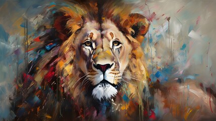 Lion, Abstract Art Animals, Oil Painting 
