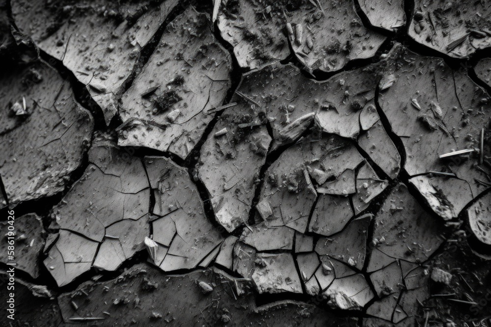 Poster monochromatic, textured surface with visible cracks and crevices created with generative ai technolo