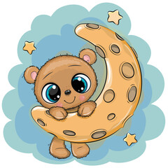 Cartoon brown Teddy Bear on the moon