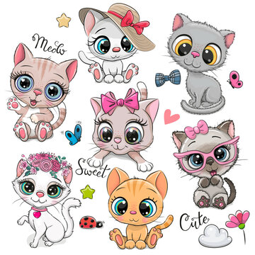 Cute Cartoon Cats on a white background