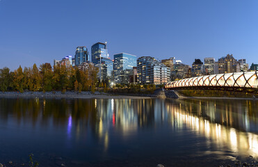 Fototapeta na wymiar Peace Bridge in the evening time. Calgary, Canada