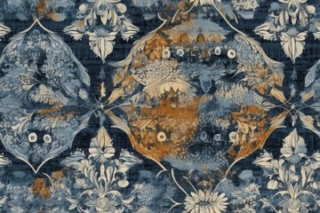blue and orange rug with floral pattern created with Generative AI technology