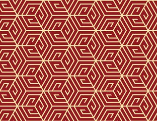 Abstract geometric pattern. A seamless vector background. Gold and red ornament. Graphic modern pattern. Simple lattice graphic design