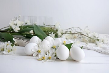 Fototapeta na wymiar Easter eggs and blossom cherry branches