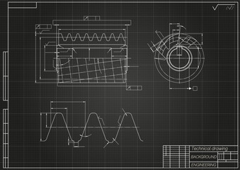 Mechanical engineering drawings on light background. Cutting tools, milling cutter. Technical Design. Cover. Blueprint. Vector illustration.