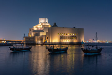 Night view of the Museum of Islamic Art in Doha, Qatar