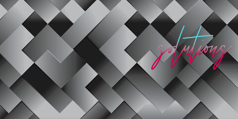 Solutions, banner, gradient, colors, one to other color, mesh tool, shadow, stipes, lines, geometrical shapes, test, letters, lettering, logo, web, magazine, book