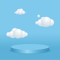 Abstract Minimal Scene with Podium Platform Stage Product and White Clouds for Promotion, Marketing and Advertising. Vector illustration