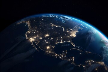 Fototapeta na wymiar Earth in Space. Planet Globe on Black Background for Science Wallpaper