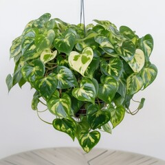 Heart shaped green variegated leave hanging vine plant ai generated