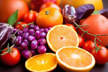 orange red purple fruits and vegetables ai generated