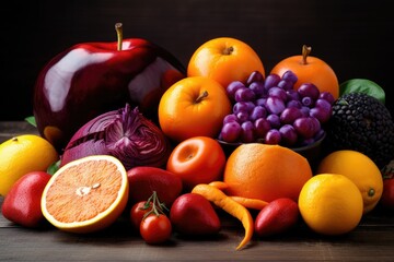 Naklejka na ściany i meble orange red purple fruits and vegetables ai generated