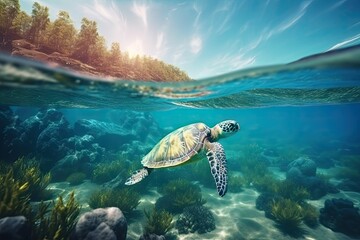 turtle swimming in the ocean ai generated