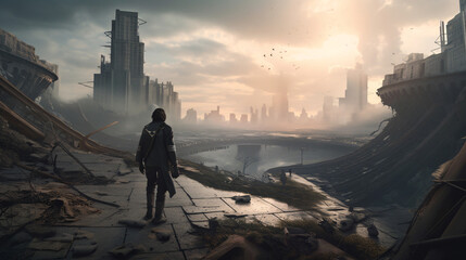 person walking in the city at night generative ai