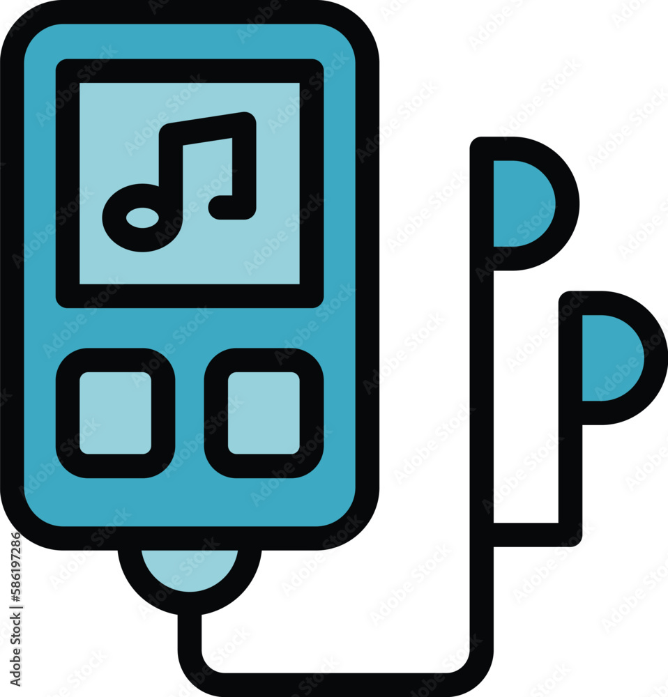 Poster music player icon. outline music player vector icon for web design isolated on white background colo
