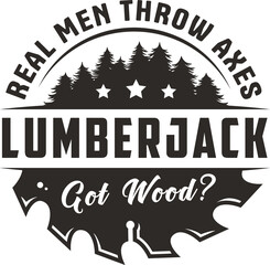 Wood saw for slice of tree or timber for logo and design of workshop or sawmill. Blade or circular saw with forest for sawing of lumberman or lumberjack.