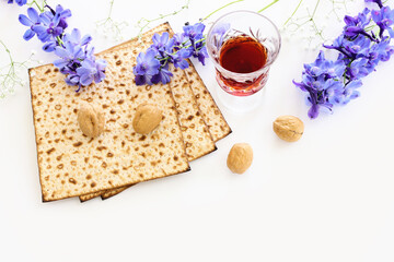 Pesah celebration concept (jewish Passover holiday) over isolated white background