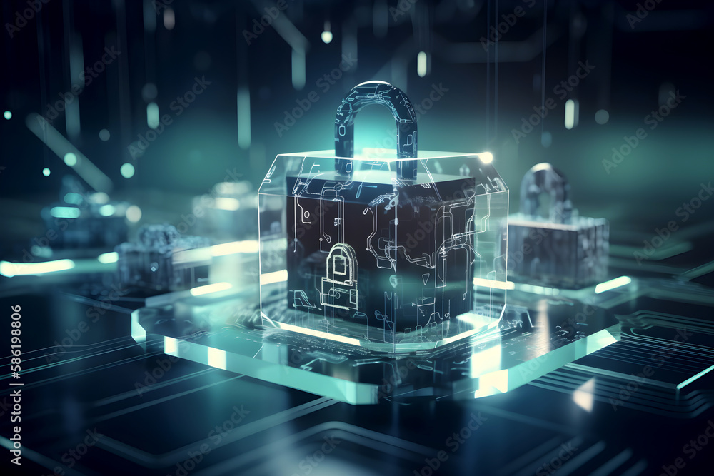 Poster cybersecurity and information or network protection concept. generative ai