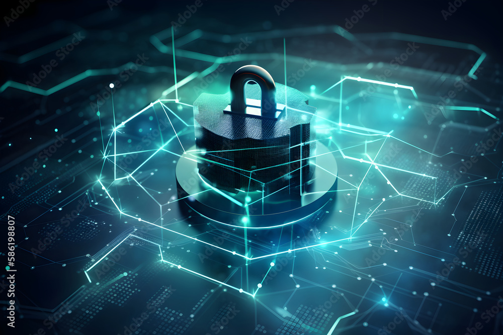Poster cybersecurity and information or network protection concept. generative ai
